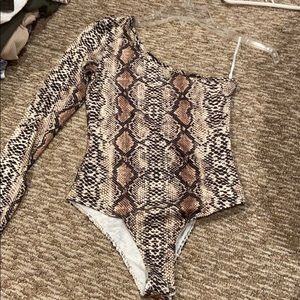 One shoulder snakeskin bodysuit